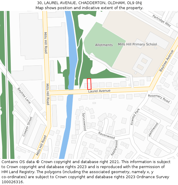 30, LAUREL AVENUE, CHADDERTON, OLDHAM, OL9 0NJ: Location map and indicative extent of plot