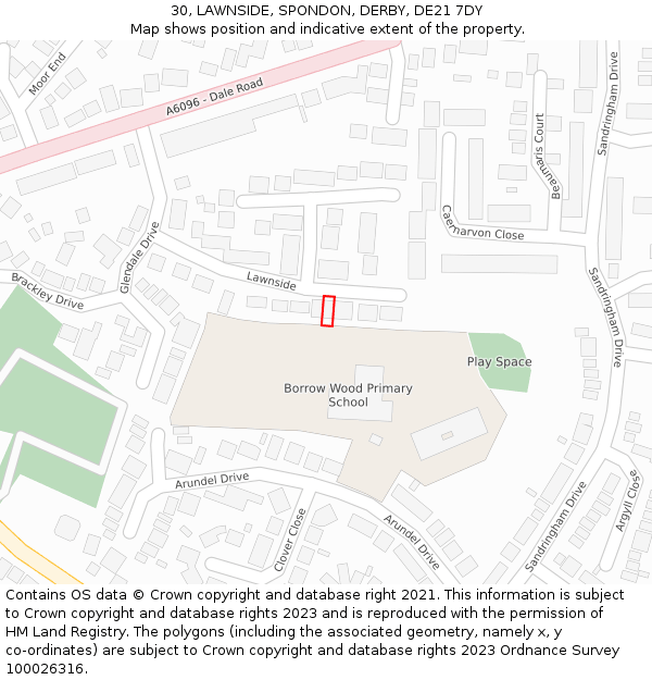 30, LAWNSIDE, SPONDON, DERBY, DE21 7DY: Location map and indicative extent of plot