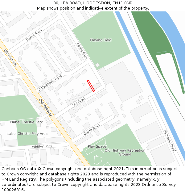 30, LEA ROAD, HODDESDON, EN11 0NP: Location map and indicative extent of plot