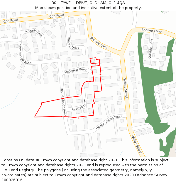 30, LEYWELL DRIVE, OLDHAM, OL1 4QA: Location map and indicative extent of plot