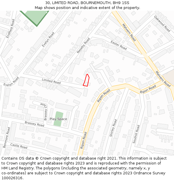 30, LIMITED ROAD, BOURNEMOUTH, BH9 1SS: Location map and indicative extent of plot