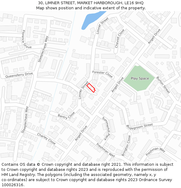 30, LIMNER STREET, MARKET HARBOROUGH, LE16 9HQ: Location map and indicative extent of plot