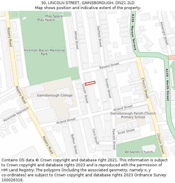 30, LINCOLN STREET, GAINSBOROUGH, DN21 2LD: Location map and indicative extent of plot