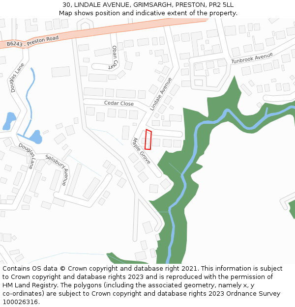30, LINDALE AVENUE, GRIMSARGH, PRESTON, PR2 5LL: Location map and indicative extent of plot