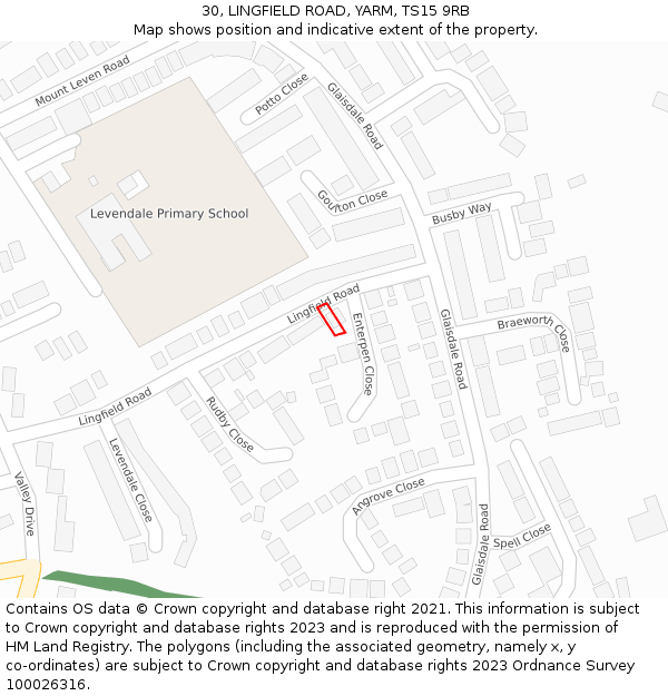 30, LINGFIELD ROAD, YARM, TS15 9RB: Location map and indicative extent of plot