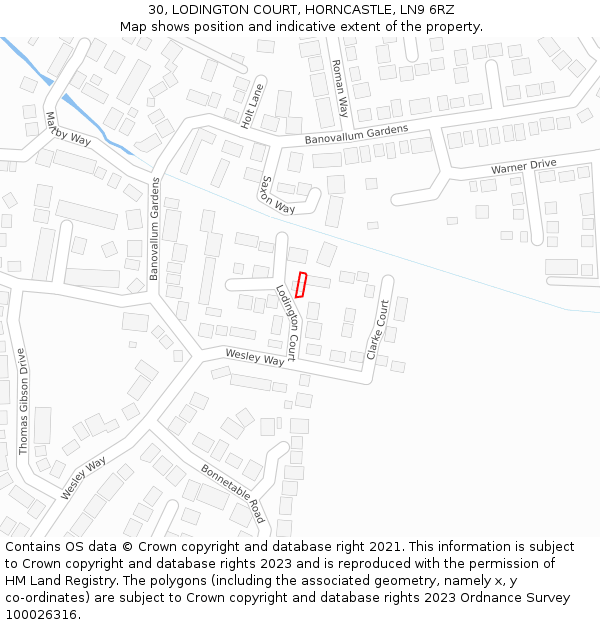 30, LODINGTON COURT, HORNCASTLE, LN9 6RZ: Location map and indicative extent of plot