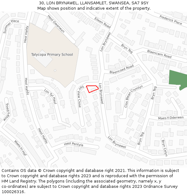30, LON BRYNAWEL, LLANSAMLET, SWANSEA, SA7 9SY: Location map and indicative extent of plot