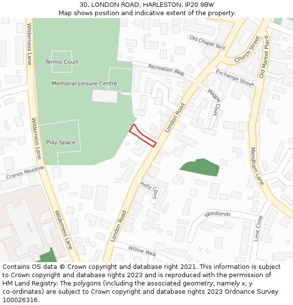 30, LONDON ROAD, HARLESTON, IP20 9BW: Location map and indicative extent of plot