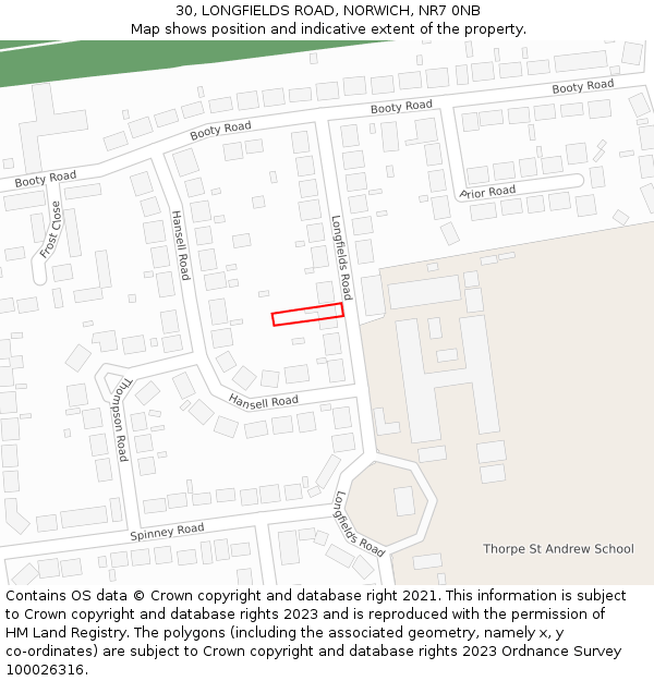 30, LONGFIELDS ROAD, NORWICH, NR7 0NB: Location map and indicative extent of plot