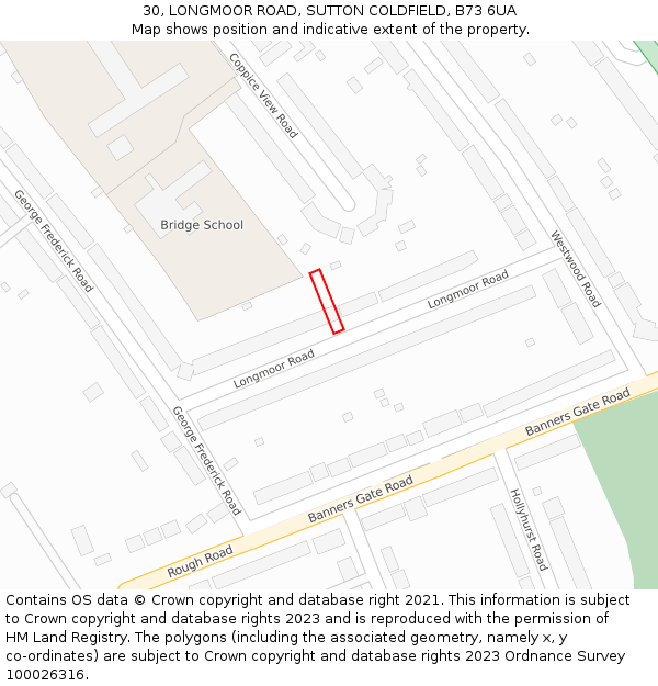 30, LONGMOOR ROAD, SUTTON COLDFIELD, B73 6UA: Location map and indicative extent of plot