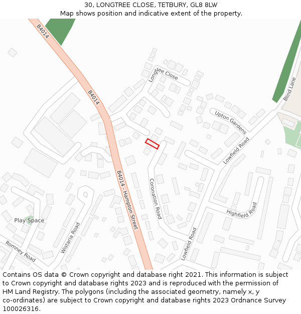 30, LONGTREE CLOSE, TETBURY, GL8 8LW: Location map and indicative extent of plot