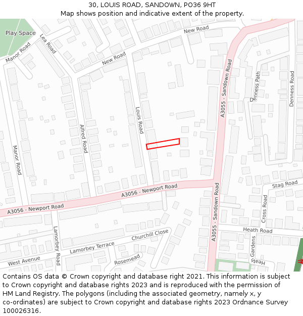 30, LOUIS ROAD, SANDOWN, PO36 9HT: Location map and indicative extent of plot