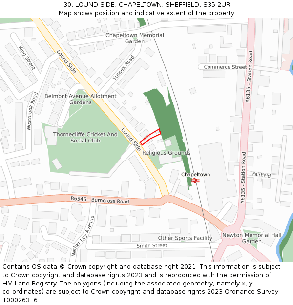 30, LOUND SIDE, CHAPELTOWN, SHEFFIELD, S35 2UR: Location map and indicative extent of plot
