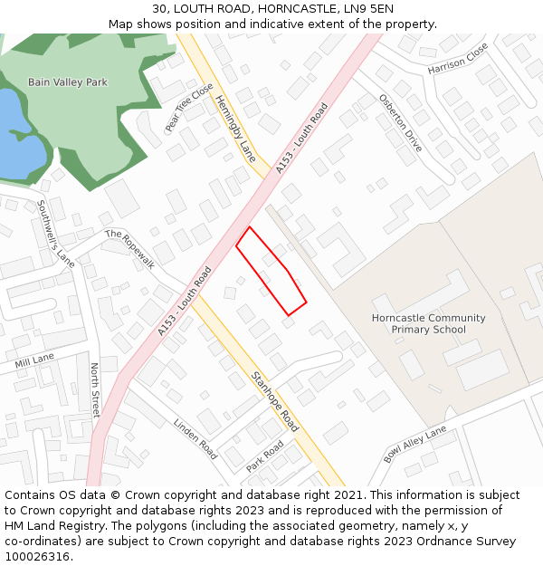 30, LOUTH ROAD, HORNCASTLE, LN9 5EN: Location map and indicative extent of plot