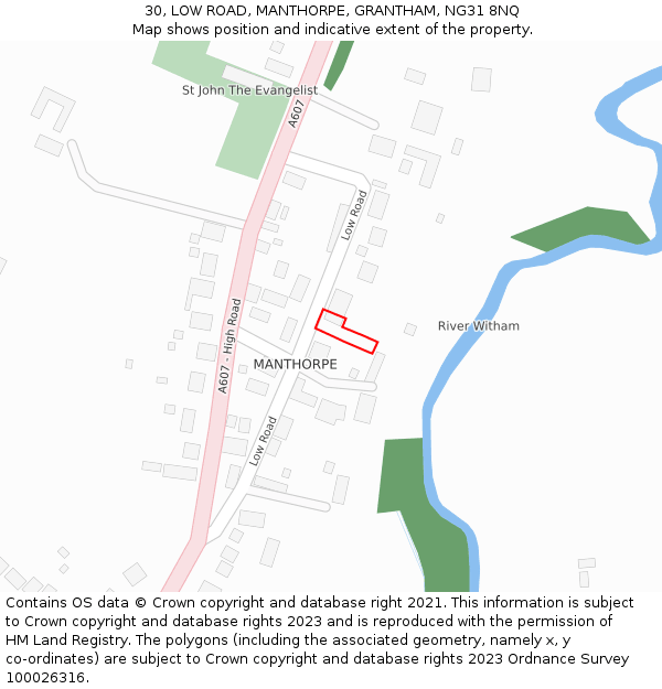 30, LOW ROAD, MANTHORPE, GRANTHAM, NG31 8NQ: Location map and indicative extent of plot