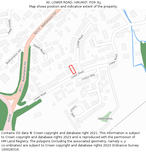 30, LOWER ROAD, HAVANT, PO9 3LJ: Location map and indicative extent of plot