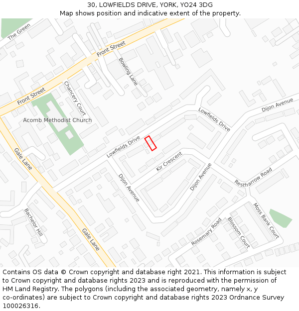 30, LOWFIELDS DRIVE, YORK, YO24 3DG: Location map and indicative extent of plot