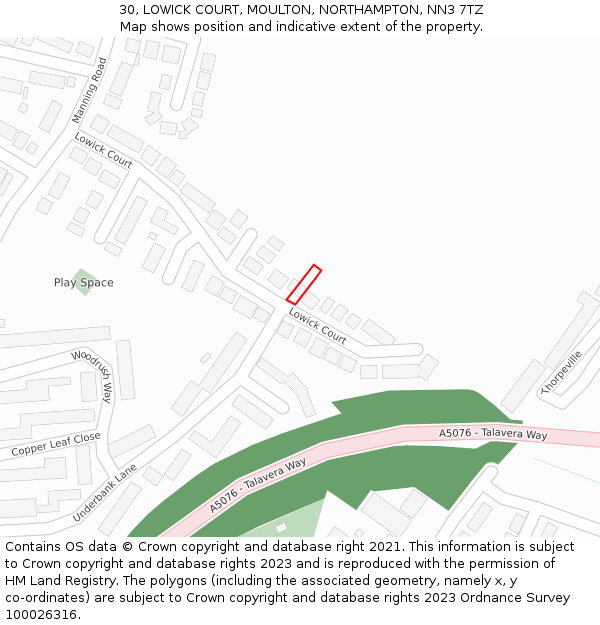30, LOWICK COURT, MOULTON, NORTHAMPTON, NN3 7TZ: Location map and indicative extent of plot