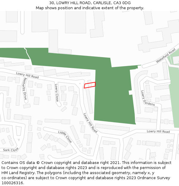 30, LOWRY HILL ROAD, CARLISLE, CA3 0DG: Location map and indicative extent of plot