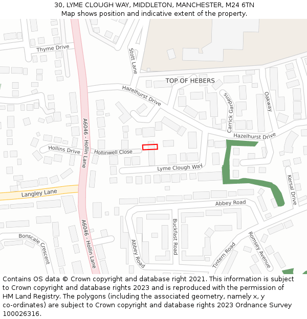 30, LYME CLOUGH WAY, MIDDLETON, MANCHESTER, M24 6TN: Location map and indicative extent of plot