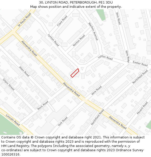 30, LYNTON ROAD, PETERBOROUGH, PE1 3DU: Location map and indicative extent of plot