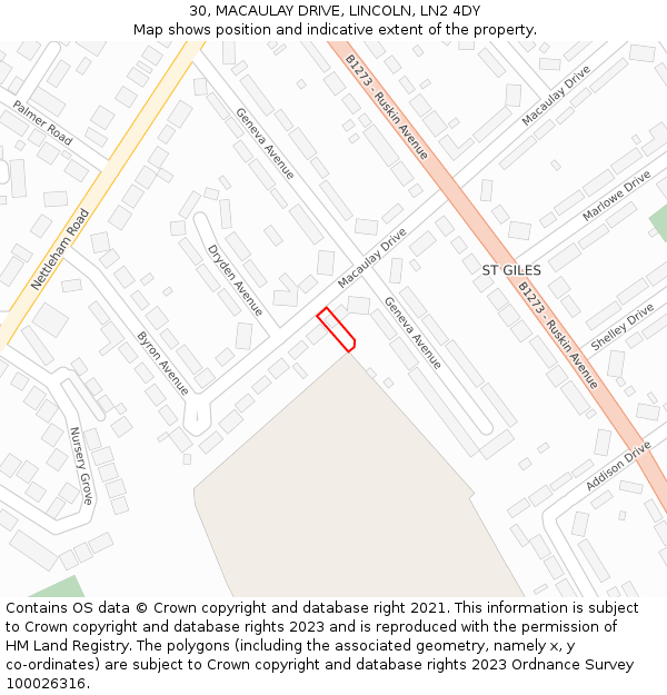30, MACAULAY DRIVE, LINCOLN, LN2 4DY: Location map and indicative extent of plot