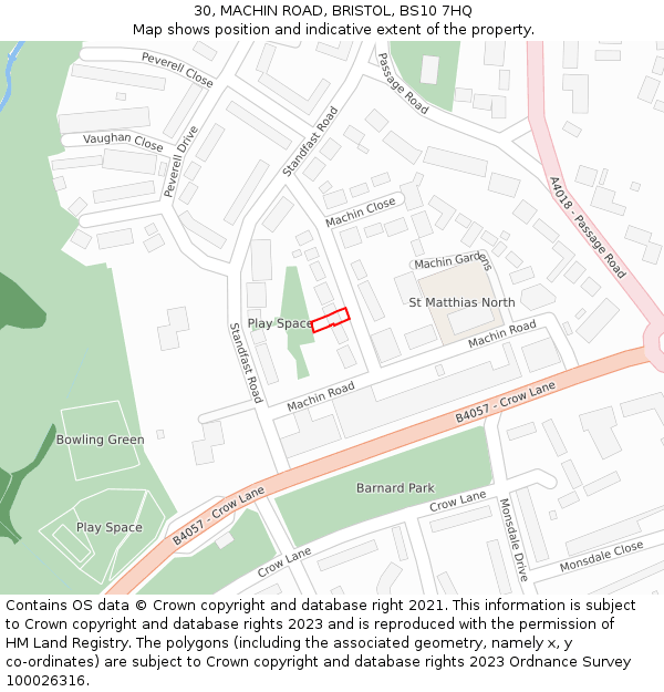 30, MACHIN ROAD, BRISTOL, BS10 7HQ: Location map and indicative extent of plot