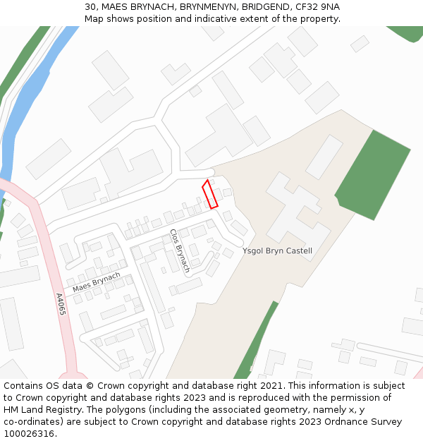 30, MAES BRYNACH, BRYNMENYN, BRIDGEND, CF32 9NA: Location map and indicative extent of plot
