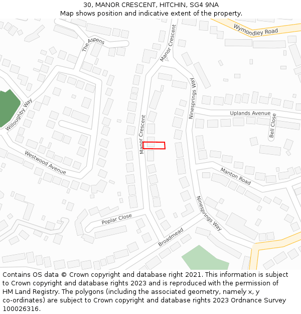 30, MANOR CRESCENT, HITCHIN, SG4 9NA: Location map and indicative extent of plot