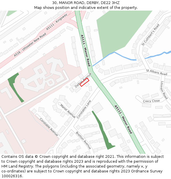 30, MANOR ROAD, DERBY, DE22 3HZ: Location map and indicative extent of plot