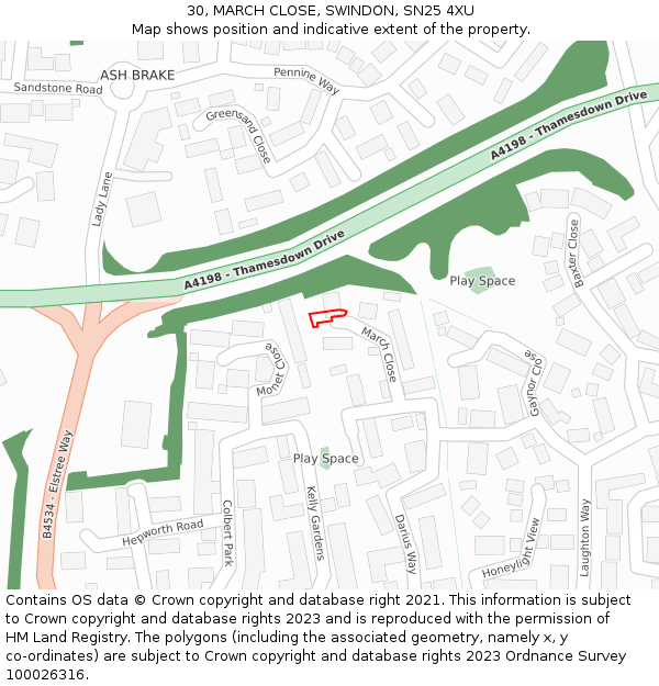 30, MARCH CLOSE, SWINDON, SN25 4XU: Location map and indicative extent of plot