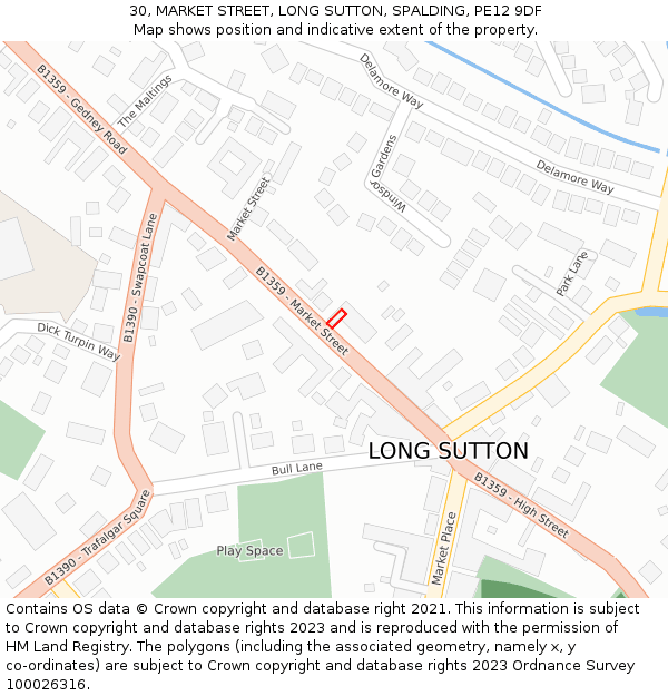 30, MARKET STREET, LONG SUTTON, SPALDING, PE12 9DF: Location map and indicative extent of plot