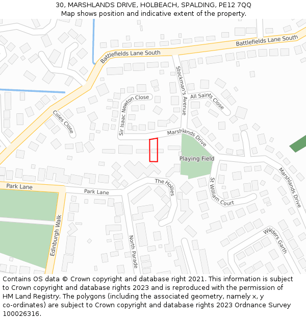 30, MARSHLANDS DRIVE, HOLBEACH, SPALDING, PE12 7QQ: Location map and indicative extent of plot