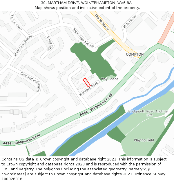 30, MARTHAM DRIVE, WOLVERHAMPTON, WV6 8AL: Location map and indicative extent of plot