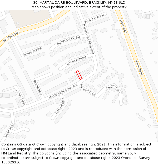 30, MARTIAL DAIRE BOULEVARD, BRACKLEY, NN13 6LD: Location map and indicative extent of plot