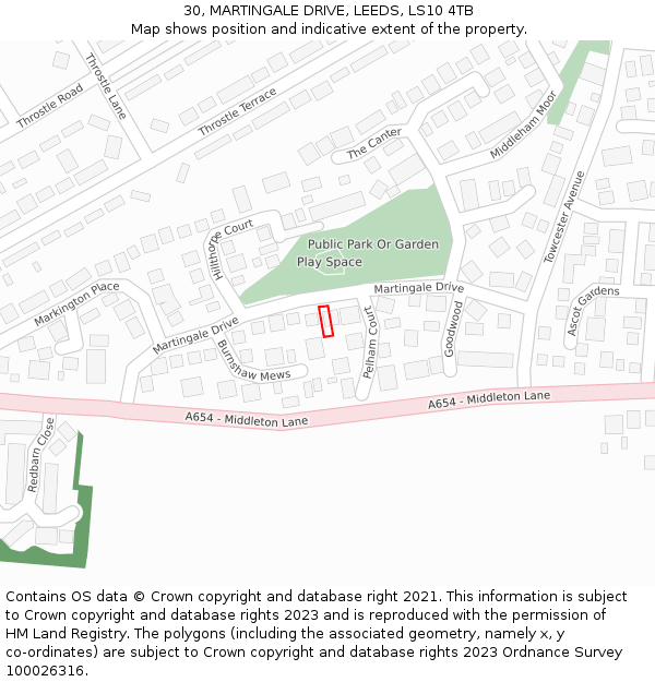 30, MARTINGALE DRIVE, LEEDS, LS10 4TB: Location map and indicative extent of plot