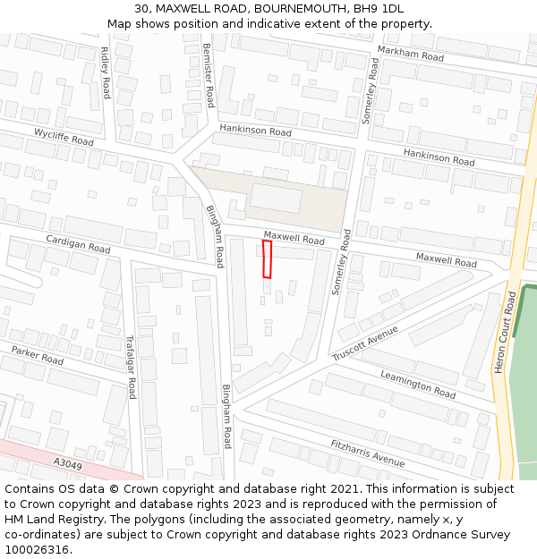 30, MAXWELL ROAD, BOURNEMOUTH, BH9 1DL: Location map and indicative extent of plot