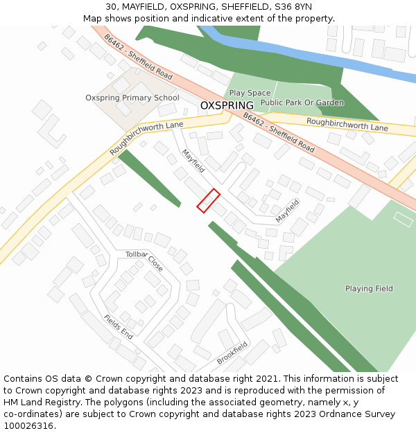 30, MAYFIELD, OXSPRING, SHEFFIELD, S36 8YN: Location map and indicative extent of plot