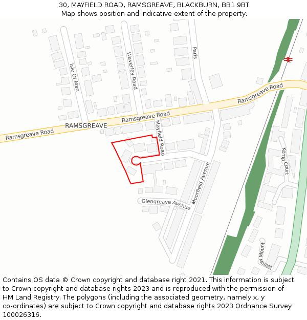 30, MAYFIELD ROAD, RAMSGREAVE, BLACKBURN, BB1 9BT: Location map and indicative extent of plot