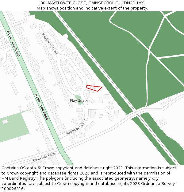 30, MAYFLOWER CLOSE, GAINSBOROUGH, DN21 1AX: Location map and indicative extent of plot