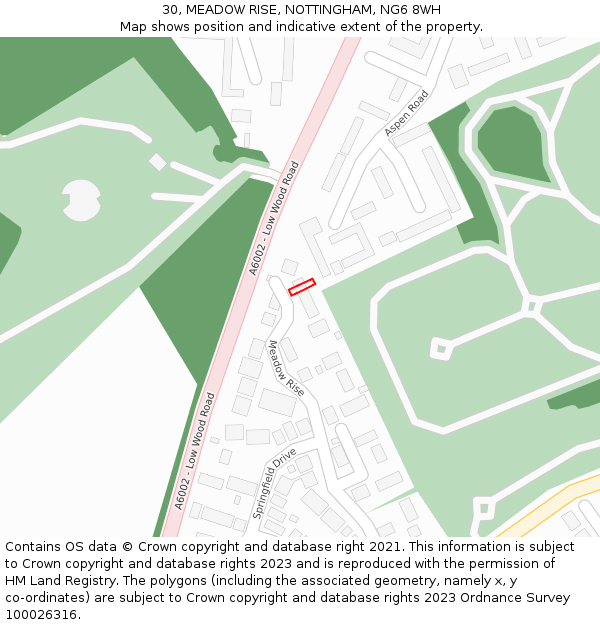 30, MEADOW RISE, NOTTINGHAM, NG6 8WH: Location map and indicative extent of plot