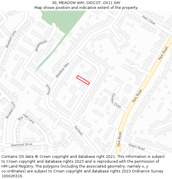 30, MEADOW WAY, DIDCOT, OX11 0AY: Location map and indicative extent of plot