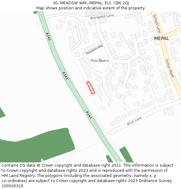 30, MEADOW WAY, MEPAL, ELY, CB6 2GJ: Location map and indicative extent of plot