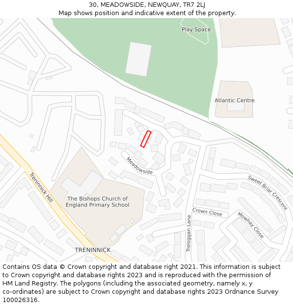 30, MEADOWSIDE, NEWQUAY, TR7 2LJ: Location map and indicative extent of plot