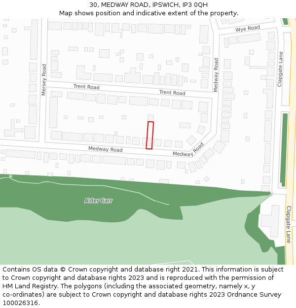 30, MEDWAY ROAD, IPSWICH, IP3 0QH: Location map and indicative extent of plot