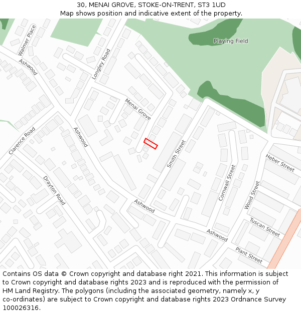 30, MENAI GROVE, STOKE-ON-TRENT, ST3 1UD: Location map and indicative extent of plot