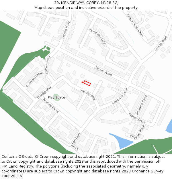 30, MENDIP WAY, CORBY, NN18 8GJ: Location map and indicative extent of plot