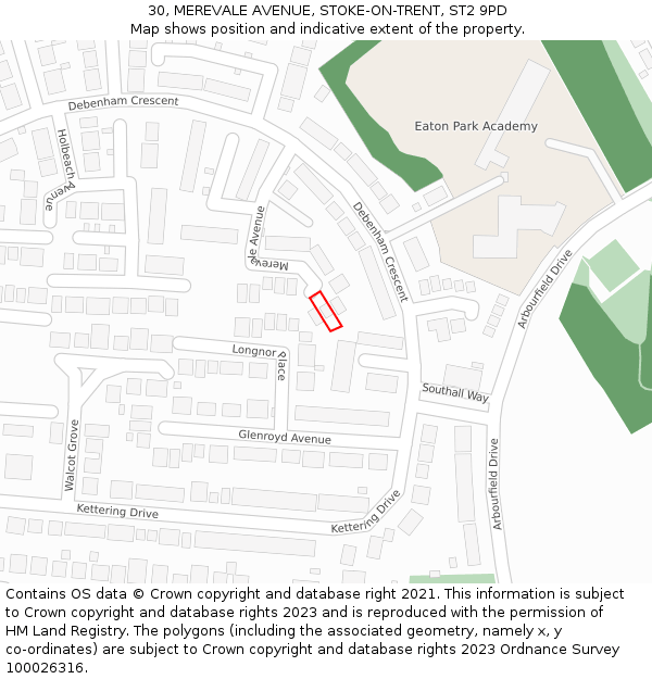30, MEREVALE AVENUE, STOKE-ON-TRENT, ST2 9PD: Location map and indicative extent of plot