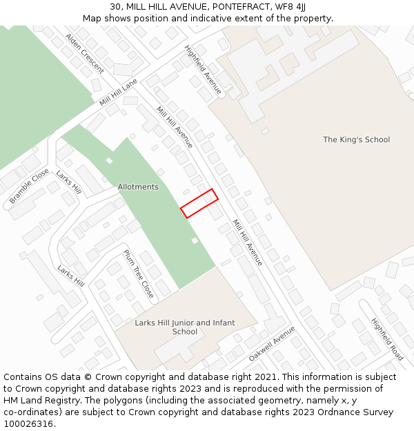 30, MILL HILL AVENUE, PONTEFRACT, WF8 4JJ: Location map and indicative extent of plot