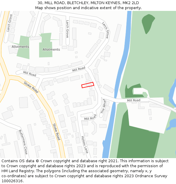 30, MILL ROAD, BLETCHLEY, MILTON KEYNES, MK2 2LD: Location map and indicative extent of plot